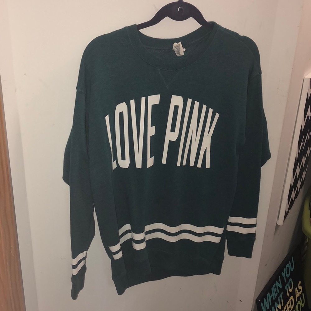 PINK green varsity sweater